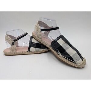 Kate Spade Bonnie Espadrille Sandals Women 10B Black White Gingham Buckle Strap